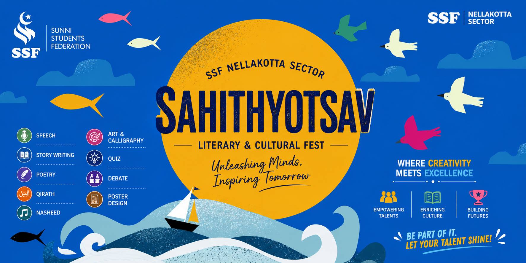 Sahithyotsav is a cultural and literary festival organized to nurture students’ creativity, talent, and intellectual growth through literature, arts, and cultural activities. The festival provides a platform for students to express their ideas, enhance their skills, and celebrate the richness of culture and knowledge.